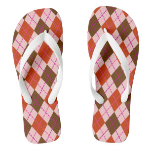 Rot Pink und Braun Argyle-Muster Flip Flops