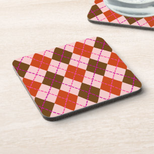 Rot Pink und Braun Argyle-Muster Getränkeuntersetzer