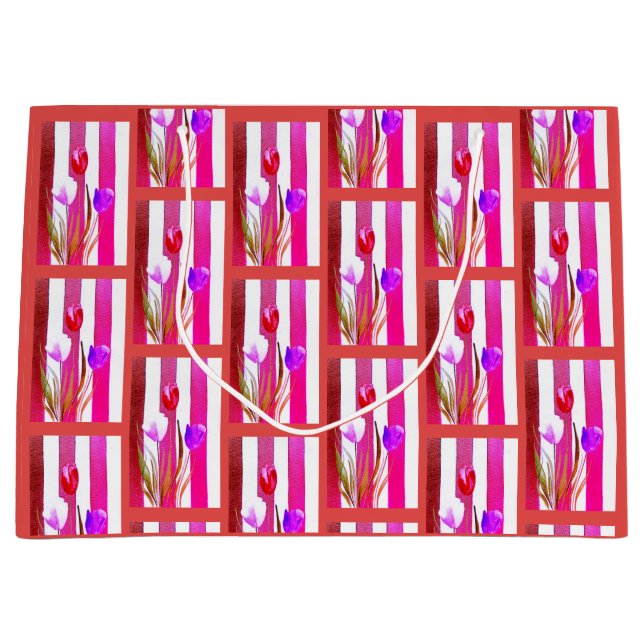 ROT, PINK UND LILA TULIPS GROßE GESCHENKTÜTE (Vorderseite)
