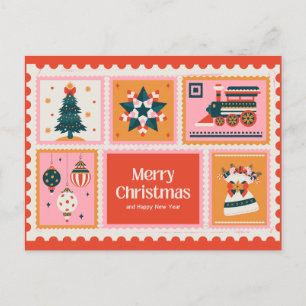 Rot Pink Vintage Briefmarke Frohe Weihnachten Auto