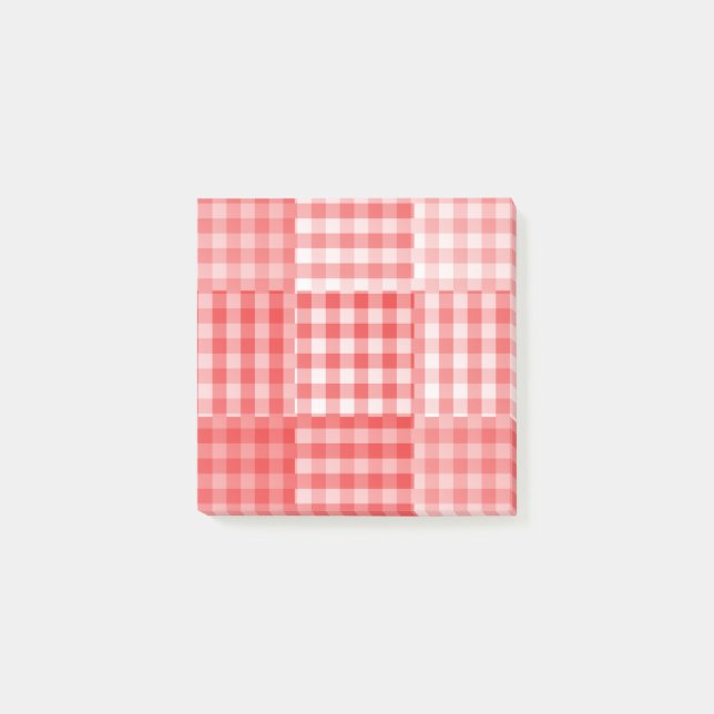 Rot Pink Weiß Karo Patchwork Muster Post-it Klebezettel (Vorderseite)