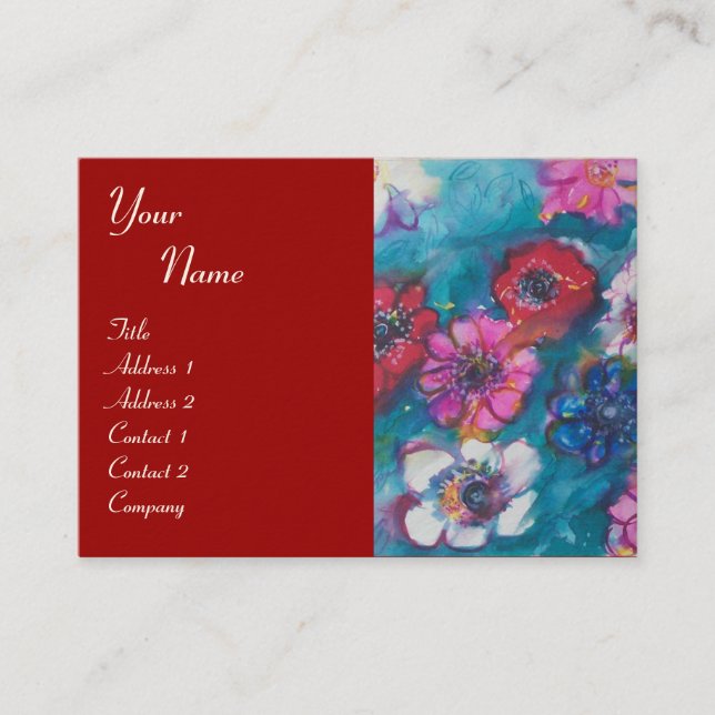 ROT PINK WEISSE, FARBHAFTE BLUME IM BLAUEN MONOGRA VISITENKARTE (Vorderseite)