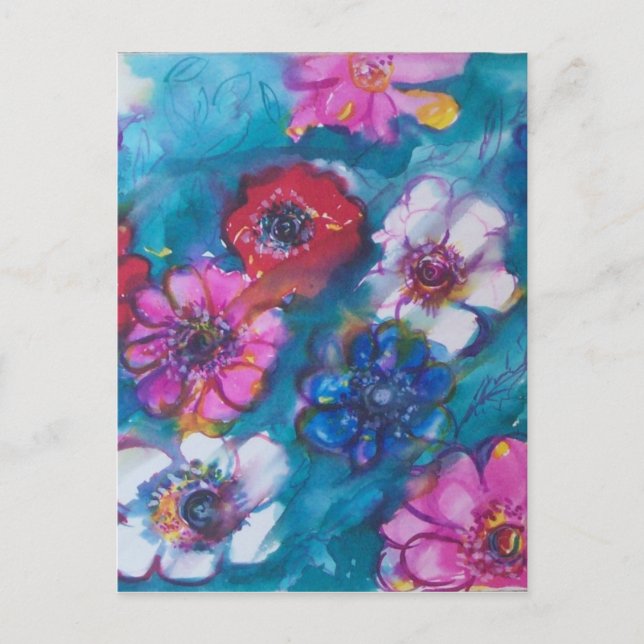 ROT PINK WEISSE, FARBHAFTE BLUME IN BLAU POSTKARTE (Vorderseite)
