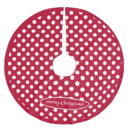 Rot + Polka Weiße Punkte Polyester Weihnachtsbaumdecke