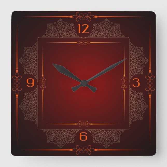 Rot Quadratische Wanduhr (Vorderseite)