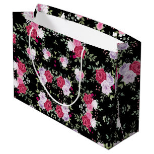 Rot-Rosa-Aquarell-Blume Vintages Muster Große Geschenktüte