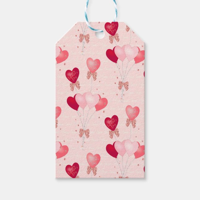 Rot, Rosa Balloons, Happy Valentine's Day Script Geschenkanhänger (Vorderseite)
