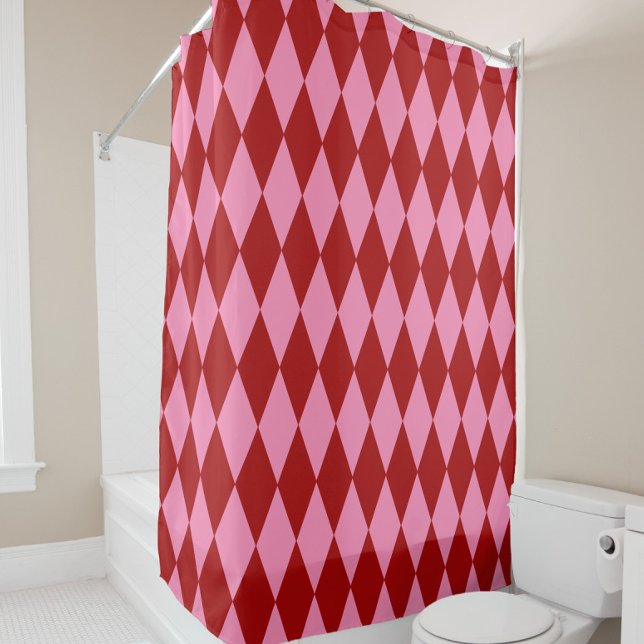 Rot Rosa Harlekin Karomuster Design  Duschvorhang (Von Creator hochgeladen)