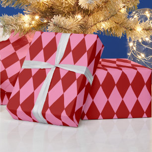Rot Rosa Harlekin Karomuster Design Geschenkpapier