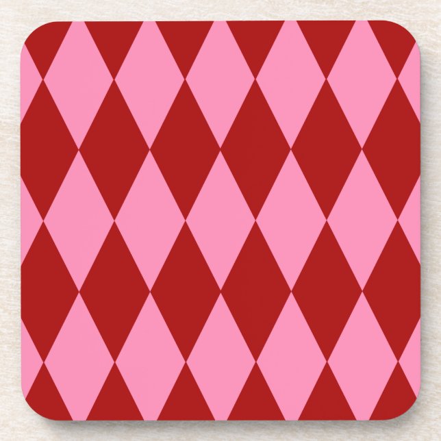 Rot Rosa Harlekin Karomuster Design  Getränkeuntersetzer (Vorderseite)
