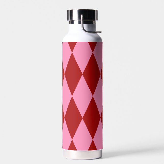 Rot Rosa Harlekin Karomuster Design  Trinkflasche (Links)