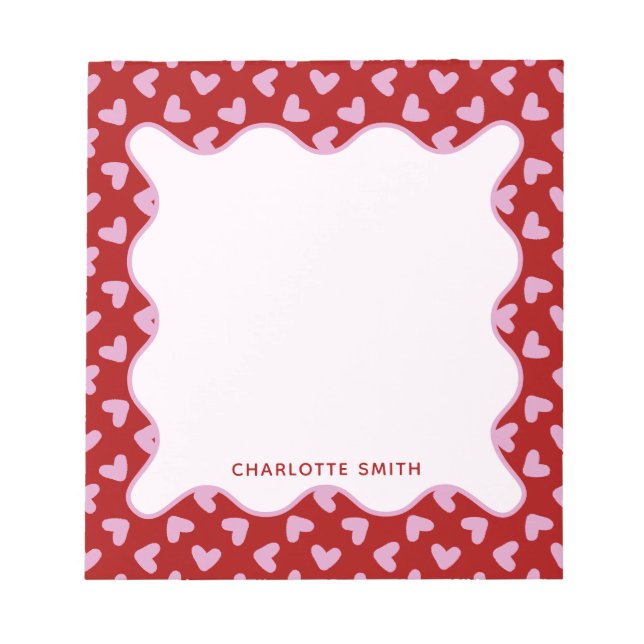 Rot rosa Herz Muster Valentinsgeschenk Notizblock (Vorderseite)