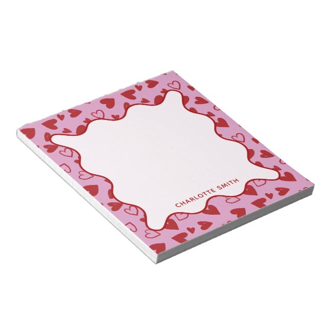 Rot rosa Herzen Muster Valentinsgeschenk Notizbloc Notizblock (angewinkelt)