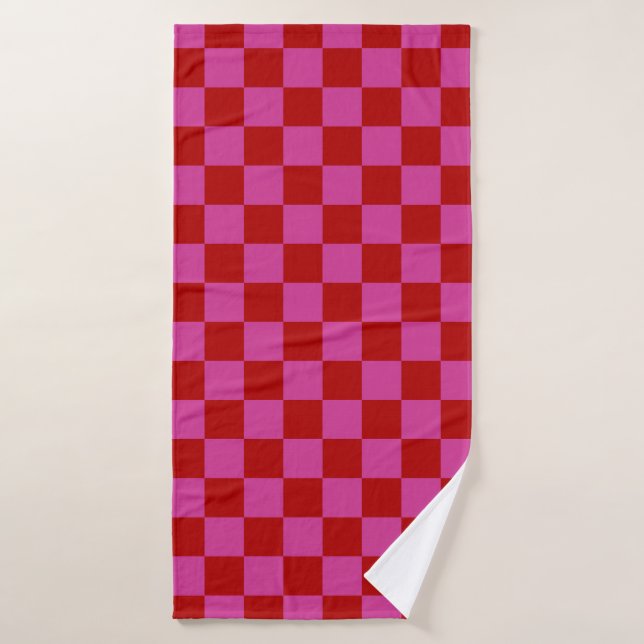 Rot + Rosa Karo Prüfmuster Badehandtuch (Badehandtuch)