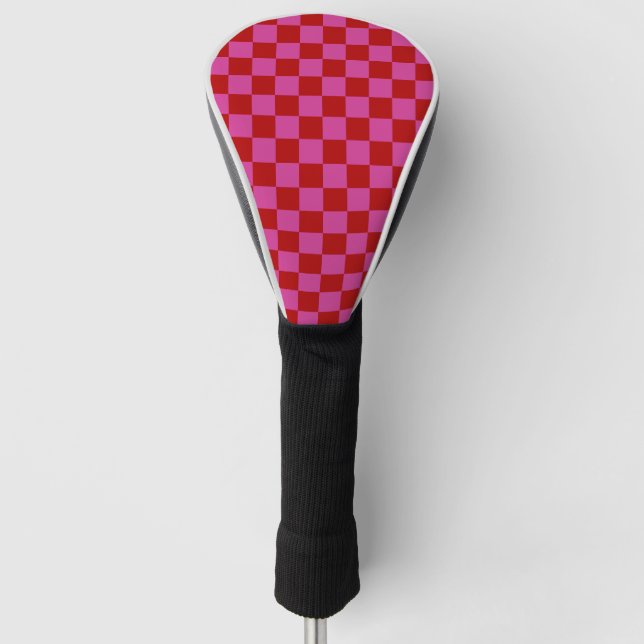 Rot + Rosa Karo Prüfmuster Golf Headcover (Vorderseite)