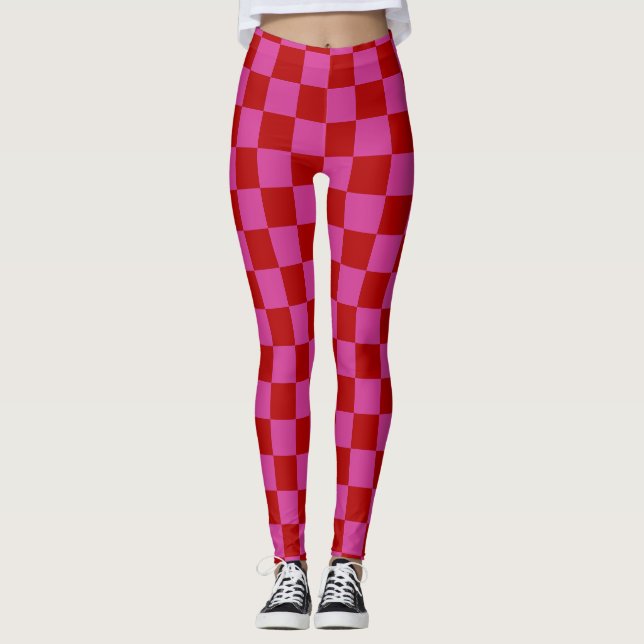 Rot + Rosa Karo Prüfmuster Leggings (Vorderseite)