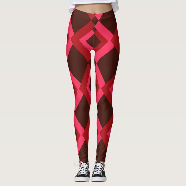 Rot, Rosa, kühn, lebhaft, cool, trendig geometrisc Leggings (Vorderseite)
