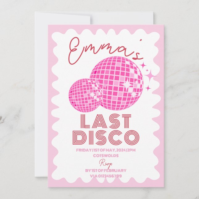 Rot Rosa Letzte Disko Party Wochenende Ausflug Einladung (Vorderseite)