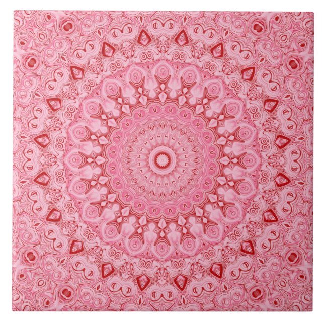Rot-Rosa-Mandala-Muster Fliese (Vorderseite)