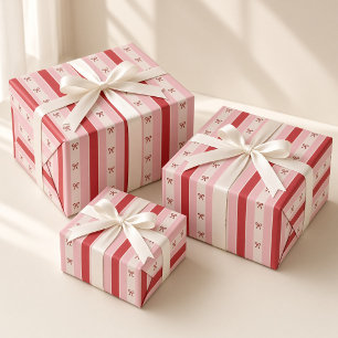 Rot Rosa Streifen Kokette Schleifen Weihnachten Geschenkpapier