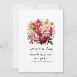 Rot, Rosa und Grüne Blumenhochzeit Save The Date