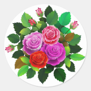 Rot, Rosa und Lila Rose Blume Runder Aufkleber