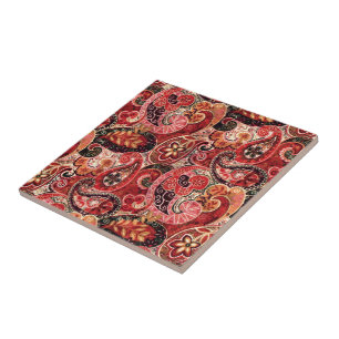 Rot, Rosa und Schwarz Vintage Paisley Floral Fliese