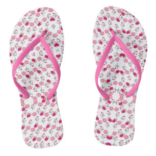 Rot & Rosé symmetrisches Blumen-Gartenmuster Flip Flops