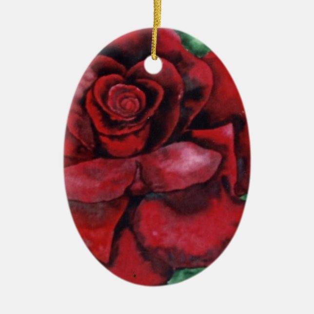 "Rot, Rote Rose" Blumendekoration Keramikornament (Vorne)