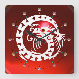 ROT RUBY UND WEISSE SCHLANKE DRAGON ,PINK GEMSTONS QUADRATISCHE WANDUHR