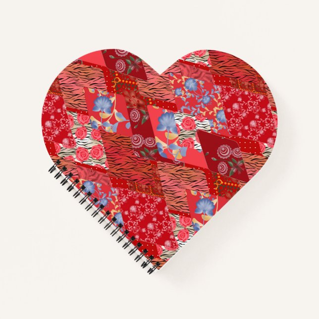 Rot, rustikal, Patchwork Notizbuch (Vorderseite)