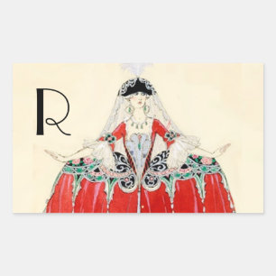 ROT, SCHÖNHEIT, FASHION COSTUME DESIGN MONOGRAM RECHTECKIGER AUFKLEBER