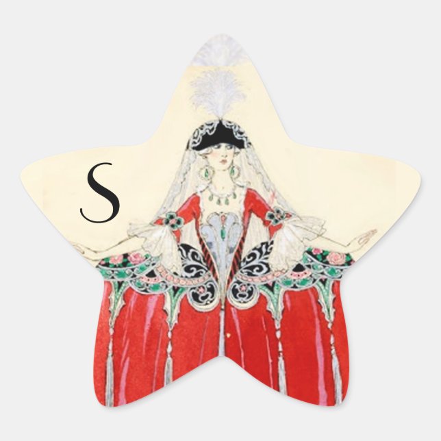 ROT, SCHÖNHEIT, FASHIONSKURSE, STERNMONOGRAMM Stern-Aufkleber (Vorderseite)