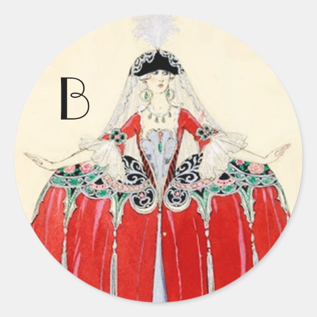 ROT, SCHÖNHEIT SCHÖNHEIT KOSTEN DESIGN MONOGRAM RUNDER AUFKLEBER (Vorderseite)