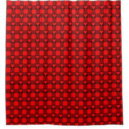 Rot-Schwarz-Buffalo-Heart-Kariert Duschvorhang