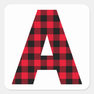 Rot-Schwarz-Büffel-Karo-Kursive-Letter-A-Monogramm Quadratischer Aufkleber