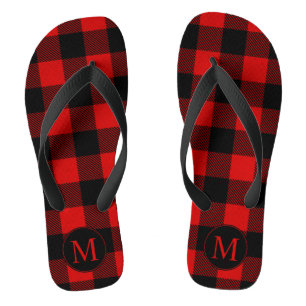 Rot-Schwarz-Büffel-Karo mit Monogramm Flip Flops