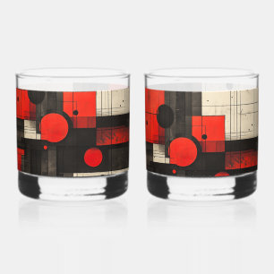 Rot Schwarz Creme Geometrisches Muster Whiskyglas