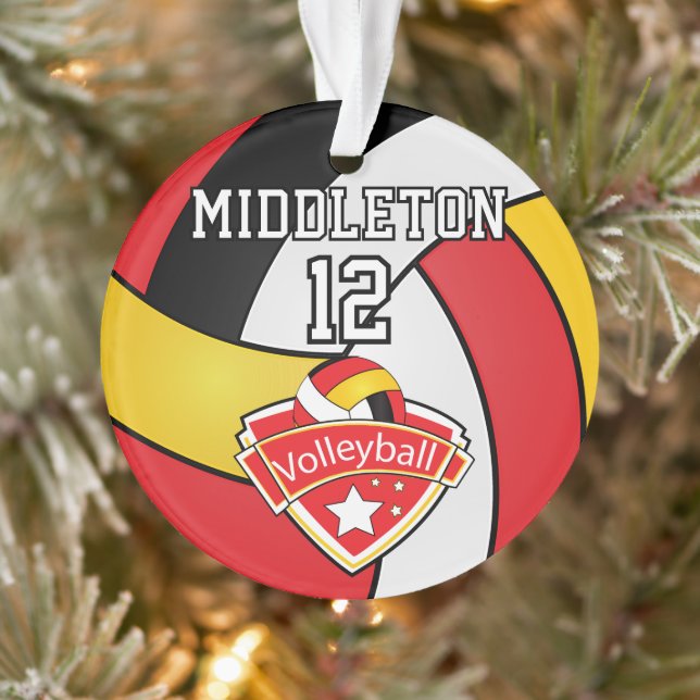 Rot, Schwarz, Gelber Volleyball | DIY Text Ornamen Ornament (Baum)