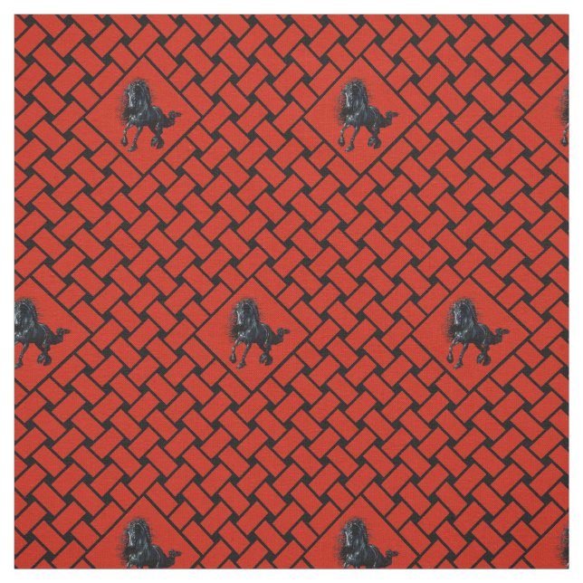 Rot-Schwarz-Gewebe, Diamant, Frieesisches Pferd 3" Stoff (Muster)