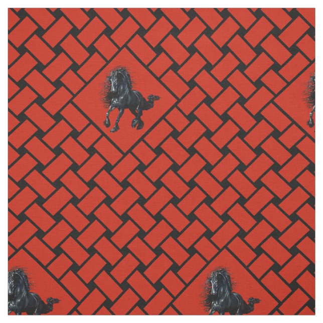 Rot-Schwarz-Gewebe, Diamant, Friesisches Pferd 5" Stoff (Muster)