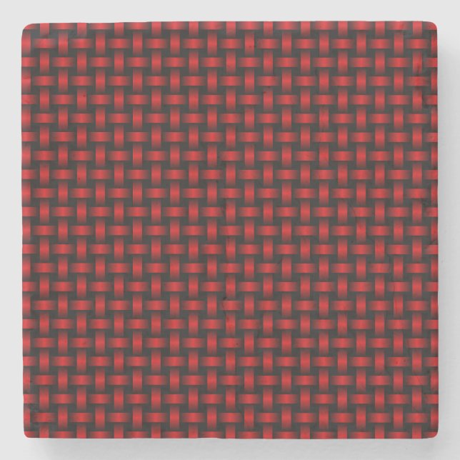 Rot-Schwarz-Gewebe-Muster Steinuntersetzer (Vorderseite)