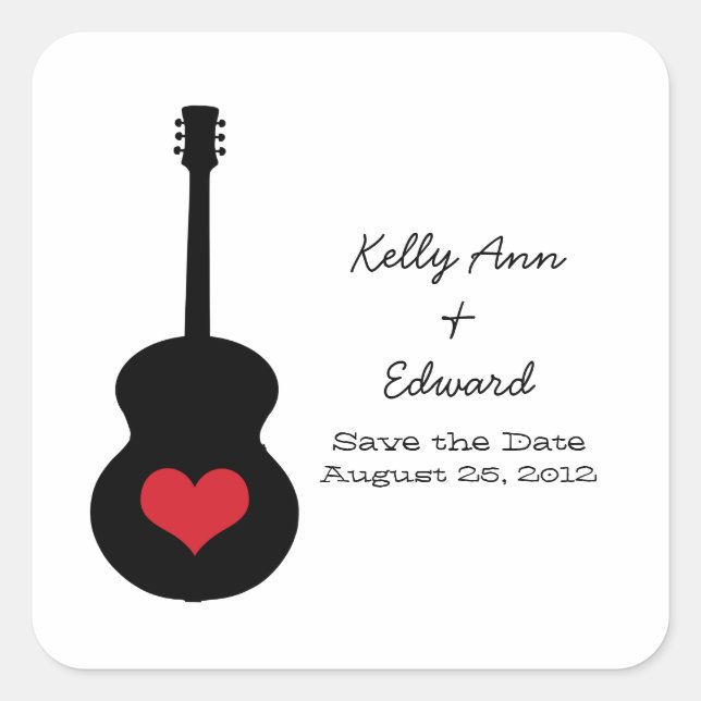Rot/Schwarz Gitarrenherz Save the Date Stickers (Vorderseite)