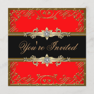 Rot-Schwarz-Gold-Black-Tie-Party Einladung