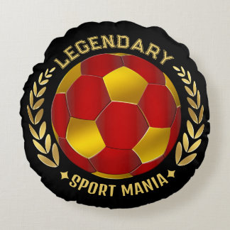 Rot Schwarz Gold Fußball-Logo Rundes Kissen