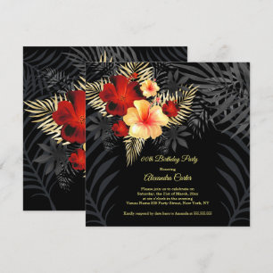 Rot Schwarz Gold gelber Hibiskus Floral Geburtstag Einladung