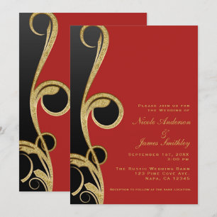 Rot Schwarz & Gold Moderne Glamour Eleganter Wirbe Einladung