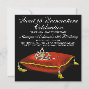 Rot Schwarz Gold Quinceanera Einladung
