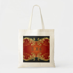 Rot-Schwarz-Gold-Töne Vintage-Schwirbel 2-Monogram Tragetasche