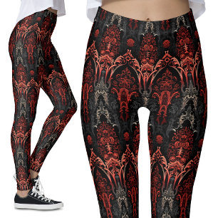Rot, Schwarz, Grau-Gothic Filigree Lace Leggings